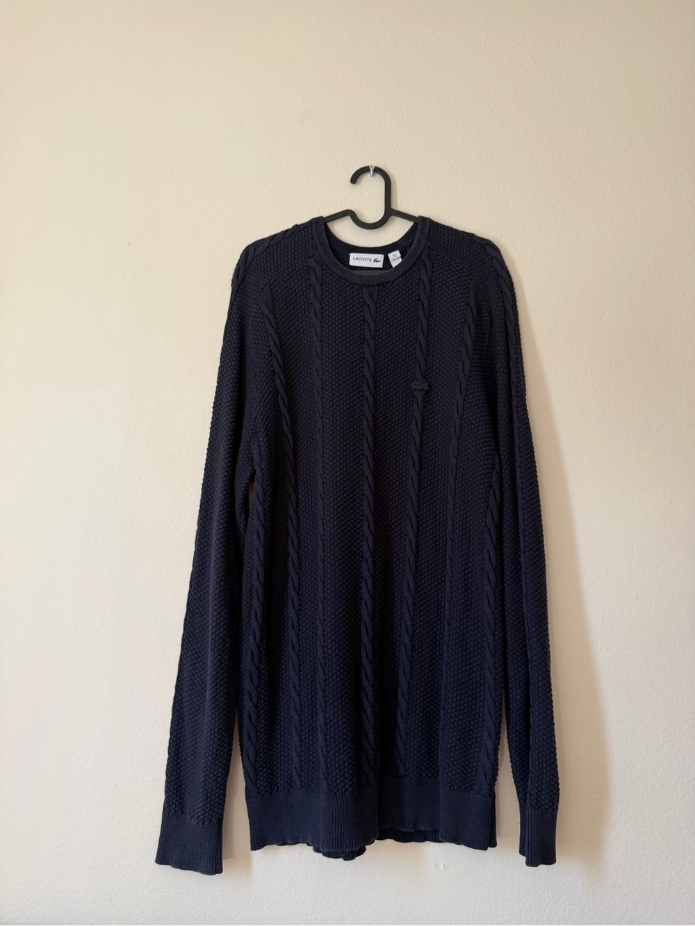 Lacoste Navy Blue Cable Knit Cotton Sweater Men’s XL